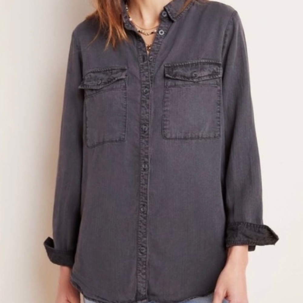 Anthropologie Faded Black Button Down Top